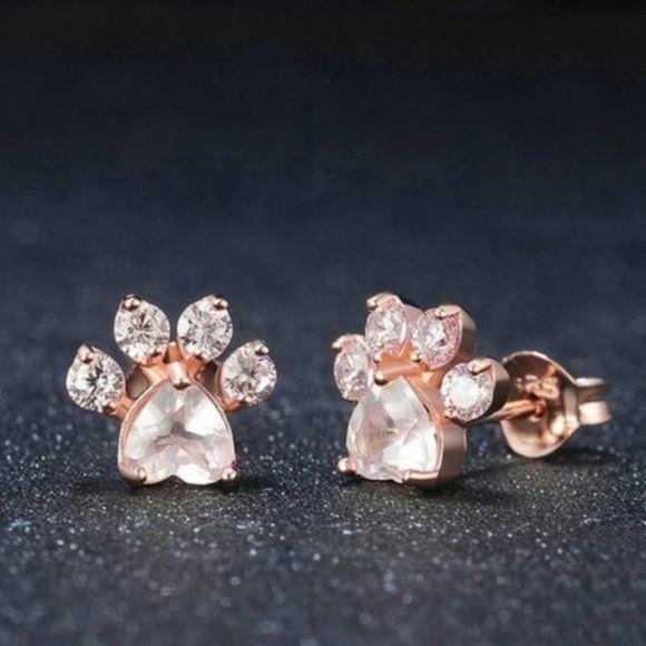 Pink Paw Heart Stud Earrings - Picture 4 of 5